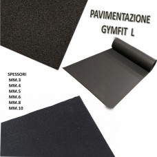 Pavimentazione sportiva  GYMFIT L5  spessore mm.5.  Autoposante.  Fornita in rotoli di lunghezza mt.10 x larghezza mt.1,25. Colore nero
