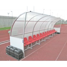 Panchine campo calcio per allenatori ed atleti, modello PARABOLICO.  Lunghezza mt.7  (n.14 posti seduta)