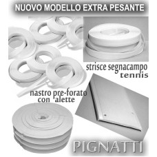 Righe Nastro SegnaCampo tennis in PVC soft PESANTE cm.5 pre-forato. Kit da mt.150