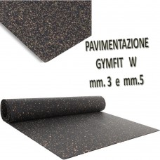 Pavimentazione sportiva  GYMFIT W3  spessore mm.3.  Autoposante.  Fornita in rotoli di lunghezza mt.20 x larghezza mt.1,00. Colore nero/sughero