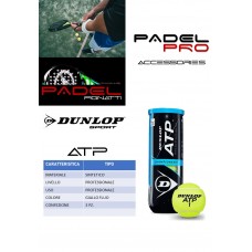Palline per il gioco del Padel  DUNLOP SPORT  modello ATP.  Livello ed Uso Professionale. Colore Giallo Fluo. Confezione da 3  pz.