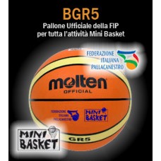 Pallone Mini Basket Molten  B5G1600 (ex GR5 OI), size 5. In gomma nylon. Ufficiale FIP MINIBASKET