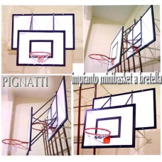 Impianto mini basket  "A BRETELLA" da applicare ai tabelloni basket, modello per interni.  Prezzo coppia