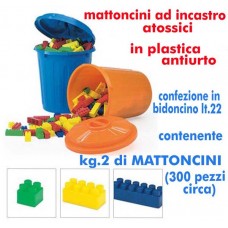 Mattoncini ad incastro in plastica atossica conf. da kg.2 (pari a 300 pezzi circa). Prezzo confezione