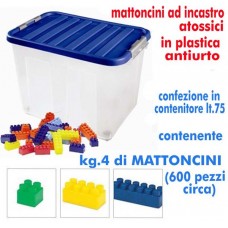 Mattoncini ad incastro in plastica atossica, confezione in contenitore da kg.4, pari a 600