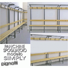 PANCHINA SPOGLIATOIO SIMPLY mod.COMPLETO seduta+schienale+appendiabiti+poggiaborse+ poggiascarpe, LUNGHEZZA MT.3,00